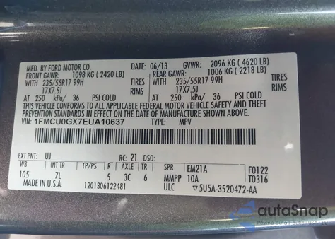 2014 Ford Escape Se из США, поврежденный, VIN 1FMCU0GX7EUA10637